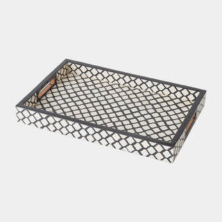 Moroccan Resin Rectangular Tray, Black/White, crafted in white pattern