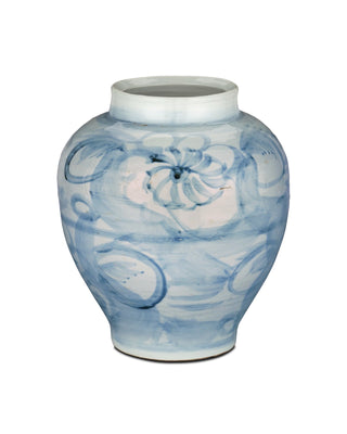 Ming-Style Countryside Medium Preserve Pot in off-white and pale blue
