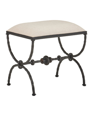 Agora Ottoman, Belgian Linen Weave, crafted in bronze and wrought iron