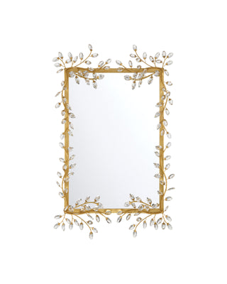Forget-Me-Not Gold Rectangular Mirror in chinois gold leaf and crystal