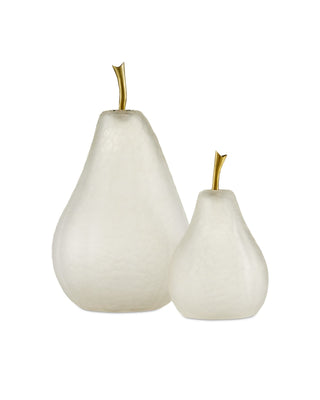 Glass White Pear Set of 2 in matte frost and brass