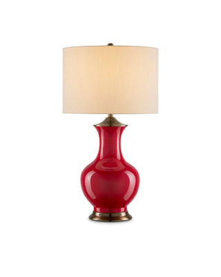 Lilou Red Table Lamp in antique brass and porcelain