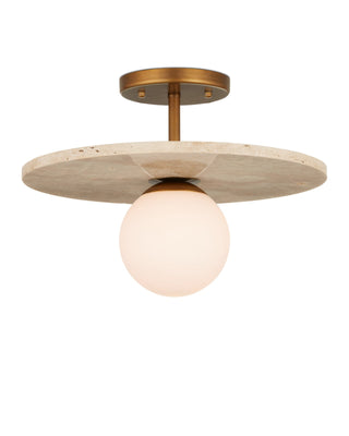 Apricity Semi-Flush Mount in beige and antique brass