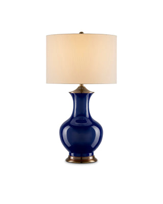Lilou Blue Table Lamp in antique brass and porcelain