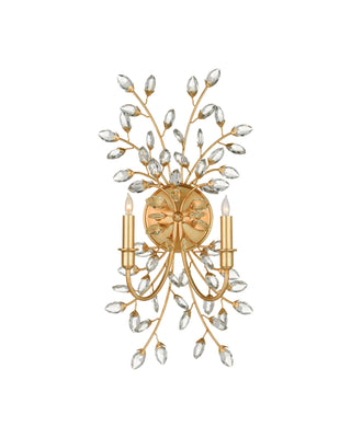 Forget-Me-Not Gold Wall Sconce in chinois gold leaf and crystal