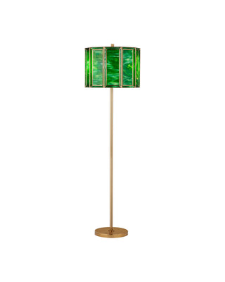 Daze Green Floor Lamp in antique brass and hand-painted glass
