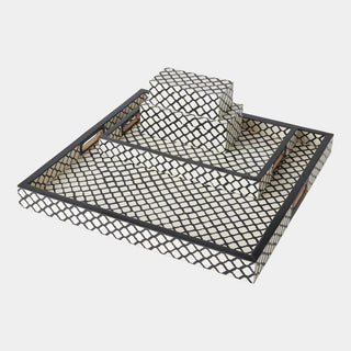 Moroccan Resin Square Tray, Black/White, styled in a room