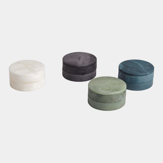 Leora Swivel Box, Alabaster, Blue, styled in a room