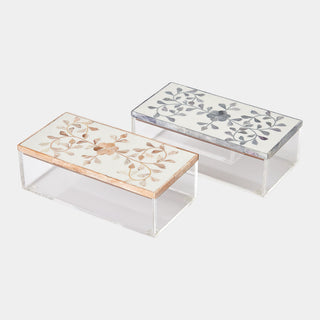 Lacey Inlay Box, Rectangle, Brown/Cream, styled in a room