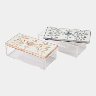 Lacey Inlay Box, Rectangle, Brown/Cream, styled in a room