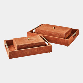 Posh Tray, Rust Suede, styled in a room