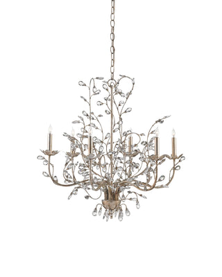 Crystal Bud Medium Silver Chandelier in silver granello and wrought iron