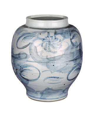 Ming-Style Countryside Large Preserve Pot in off-white and pale blue