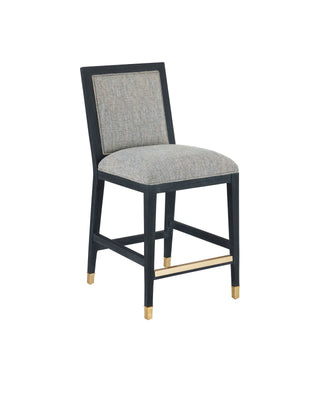Santos Vintage Navy Counter Stool, Barrett Dusk, crafted in satin brass and mahogany