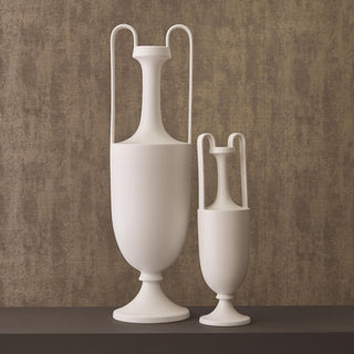 Elongated Grecian Amphora, Matte White, styled in a room
