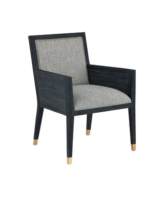 Santos Vintage Navy Armchair, Barrett Dusk, crafted in satin brass and rattan
