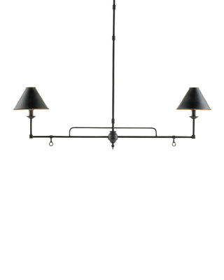 Prosperity Black Rectangular Chandelier in contemporary gold leaf and wrought iron